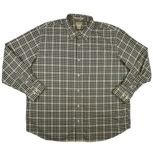 LL Bean Long Sleeve Button Down Shirt Mens XXL Black White Plaid Traditional Fit